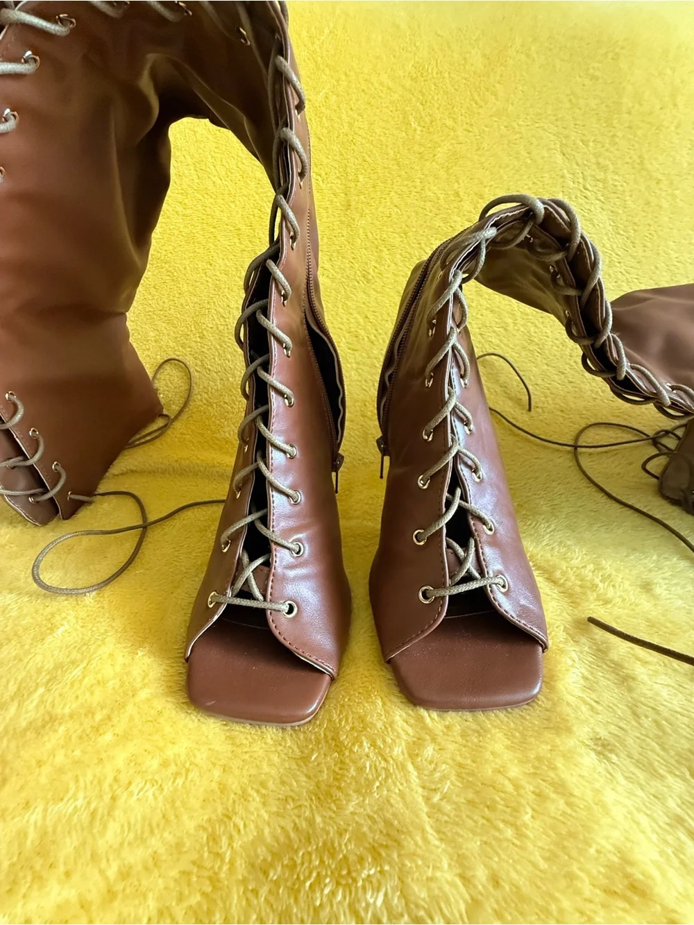Lace-Up Knee-High Heeled Boots